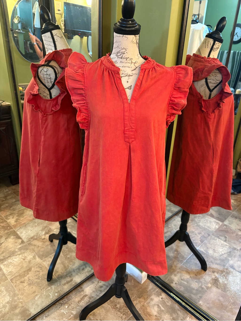 Ruffled Cap-Sleeve Mini Dress In Coral Red